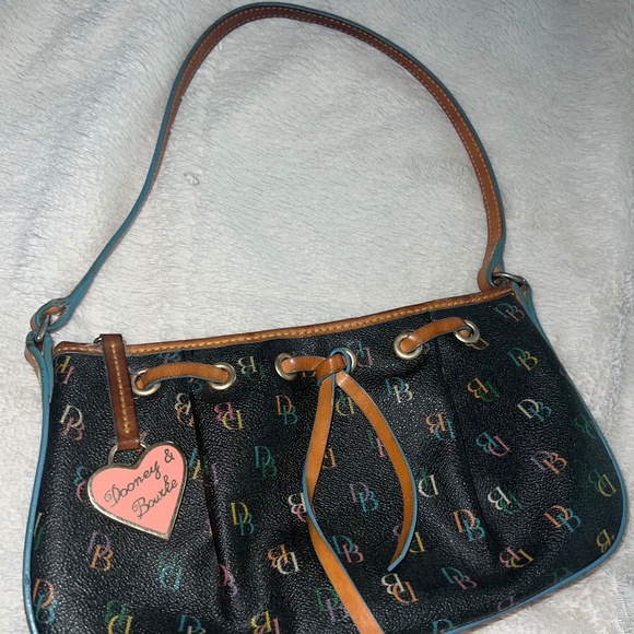 Vintage Y2K Dooney & Bourke Black Shoulder Bag with Multicolor Rainbow Monogram - Picture 2 of 11
